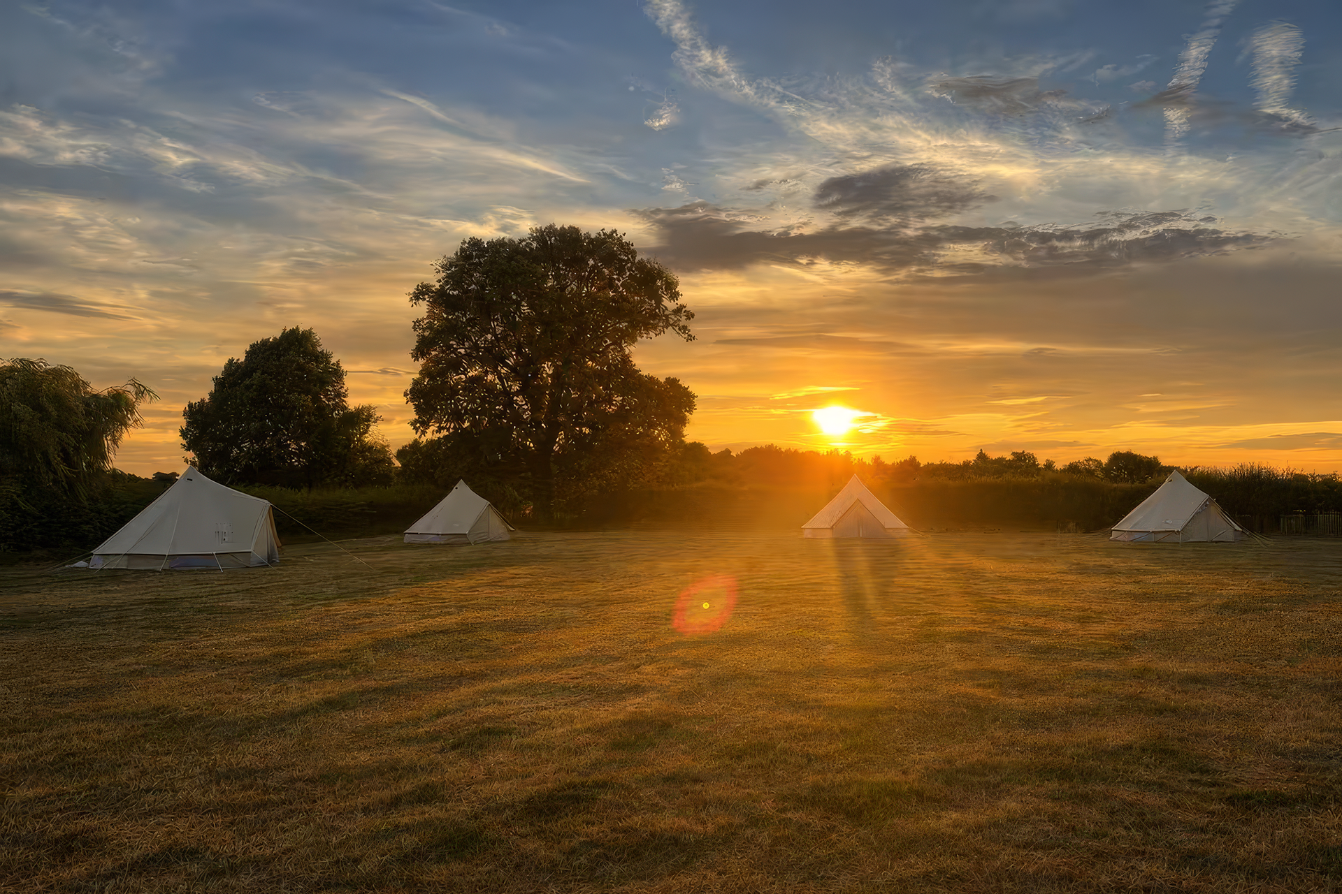 tents at sunset